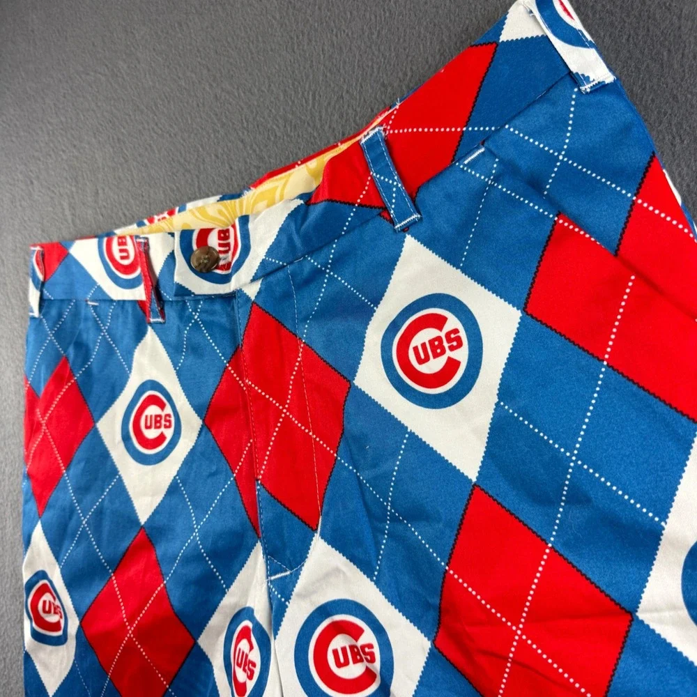 Loudmouth Chicago Cubs Shorts Men's 34 Argyle Geometric Print Golf MLB Baseball
